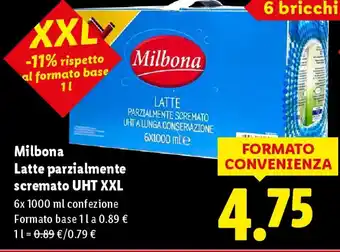 Lidl Milbona Latte parzialmente scremato UHT XXL offerta