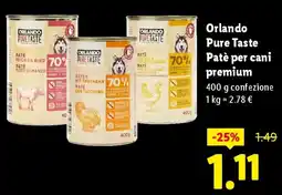 Lidl Orlando Pure Taste Patè per cani premium offerta