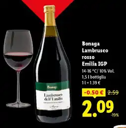 Lidl Bonaga Lambrusco rosso Emilia IGP offerta