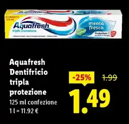 Lidl Aquafresh Dentifricio tripla protezione offerta