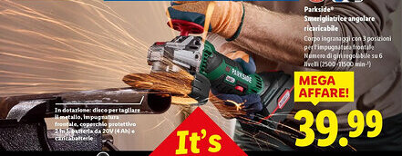 Lidl Parkside Smerigliatrice angolare ricaricabile offerta