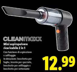 Lidl CLEANmaxx Mini aspirapolvere ricaricabile 2 in 1 offerta