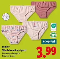 Lidl Lupilu Slip da bambina, 4 pezzi offerta