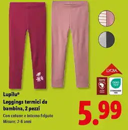 Lidl Lupilu Leggings termici da bambina, 2 pezzi offerta