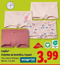Lidl Lupilu Culottes da bambina, 4 pezzi offerta