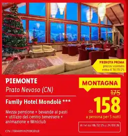 Lidl PIEMONTE Prato Nevoso (CN) Family Hotel Mondolè offerta