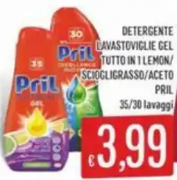 Sisa Detergente lavastoviglie gel tutto in 1 lemon/ sciogligrasso/aceto PRIL offerta