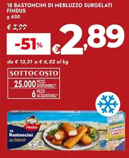 Bennet 18 bastoncini di merluzzo surgelati FINDUS offerta