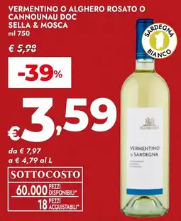 Bennet Vermentino o alghero rosato o cannounau doc SELLA & MOSCA offerta