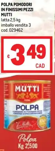 Metro Polpa pomodori in finissimi pezzi MUTTI offerta