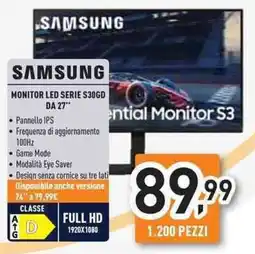 Unieuro SAMSUNG MONITOR LED SERIE S30GD DA 27" offerta