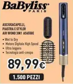 Unieuro BaByliss ASCIUGACAPELLI, PIASTRA E STYLER AIR WOND 3IN1 AS6550E offerta
