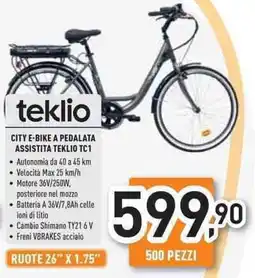 Unieuro teklio CITY E-BIKE A PEDALATA ASSISTITA TEKLIO TC1 offerta