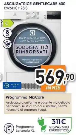 Unieuro Electrolux ASCIUGATRICE GENTLECARE 600 EW6HCH28G offerta