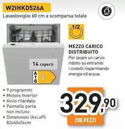 Unieuro Whirlpool Lavastoviglie 60 cm a scomparsa totale W2IHKD526A offerta