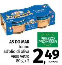 Pam AS DO MAR tonno all'olio di oliva vaso vetro offerta