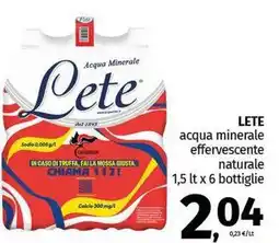 Pam LETE acqua minerale effervescente naturale offerta