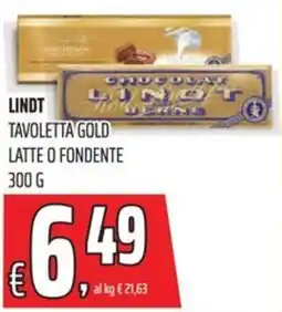 Coop Lindt tavoletta gold latte o fondente offerta
