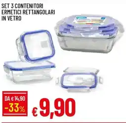 Galassia Set 3 contenitori ermetici rettangolari in vetro offerta