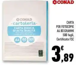 Conad Superstore Carta per fotocopie a4 80 grammi 500 fogli, certificata fsc offerta