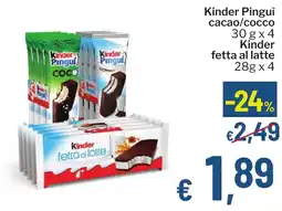 Qui Discount Kinder Pingui cacao/cocco Kinder fetta al latte offerta