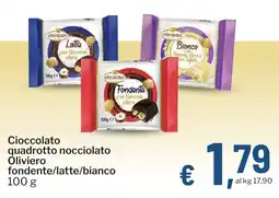Qui Discount Cioccolato quadrotto nocciolato Oliviero fondente/latte/bianco offerta