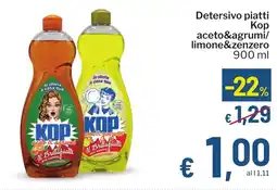 Qui Discount Detersivo piatti Kop aceto&agrumi/ limone&zenzero offerta