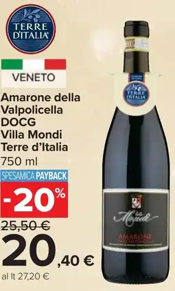 Carrefour Market Amarone della Valpolicella DOCG Villa Mondi Terre d'Italia offerta