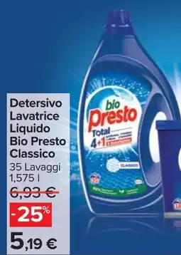 Carrefour Market Detersivo Lavatrice Liquido Bio Presto Classico offerta