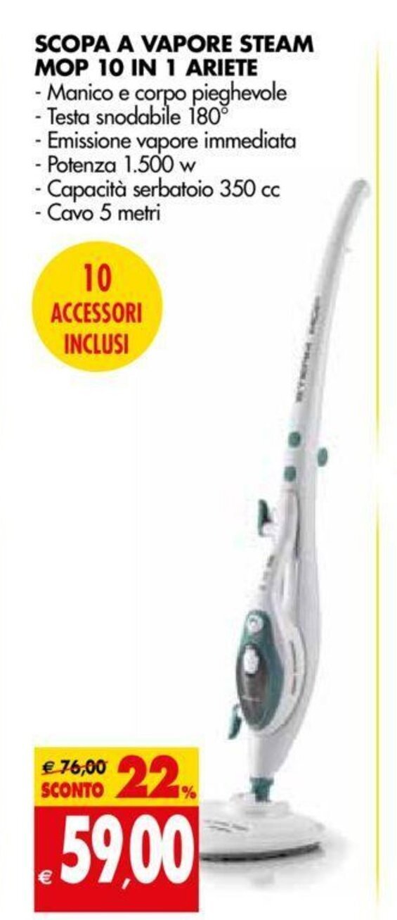 Scopa A Vapore Steam Mop 10 in 1 Ariette offerta di Tigros