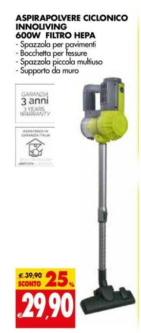 Tigros Aspirapolvere Ciclonico Innoliving 600w filtro Hepa offerta