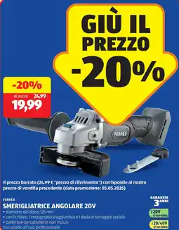 ALDI Ferrex smerigliatrice angolare 20V offerta