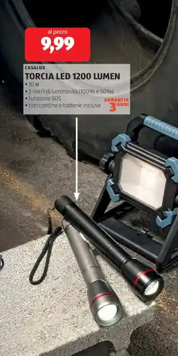 ALDI Casalux torcia LED 1200 lumen offerta