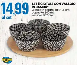 Eurospin Sistema casa set 5 ciotole con vassoio in bambù offerta