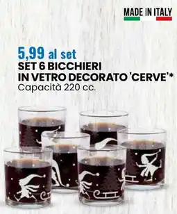 Eurospin Set 6 bicchieri in vetro decorato cerve offerta