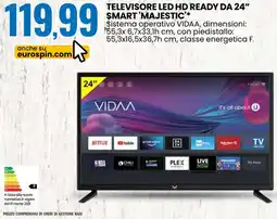 Eurospin Televisore led hd ready da 24" smart MAJESTIC offerta