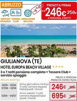 Eurospin Giulianova (te) hotel europa beach village offerta