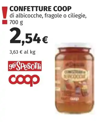 Coop Gli spesotti confetture coop di albicocche, fragole o ciliegie offerta