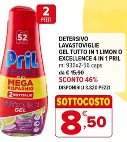 Iperal Detersivo lavastoviglie gel tutto in 1 limon o excellence 4 in 1 PRIL offerta
