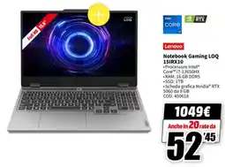 MediaWorld Lenovo Notebook Gaming LOQ 15IRX10 offerta