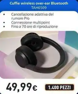 Unieuro PHILIPS Cuffie wireless over-ear Bluetooth TAH6509 offerta