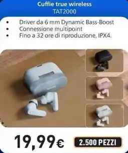 Unieuro PHILIPS Cuffie true wireless TAT2000 offerta