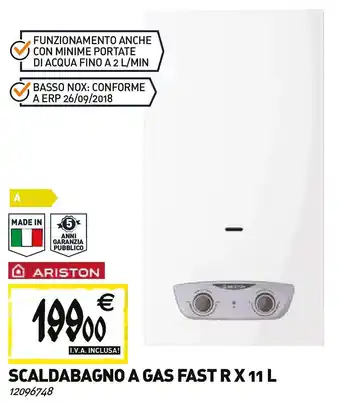 Tecnomat Ariston scaldabagno a gas fast R X 11 L offerta