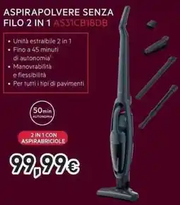 Unieuro AEG ASPIRAPOLVERE SENZA FILO 2 IN 1 AS31CB18DB offerta