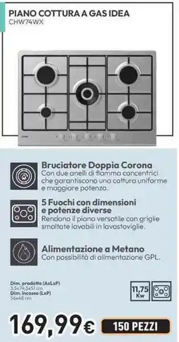 Unieuro CANDY PIANO COTTURA A GAS IDEA CHW74WX offerta