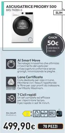 Unieuro CANDY ASCIUGATRICE PRODRY 500 BRS 7N2BX-S offerta