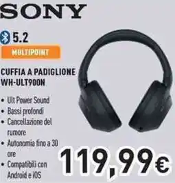 Unieuro SONY CUFFIA A PADIGLIONE WH-ULT900N offerta
