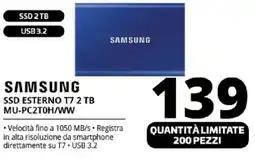 Comet SAMSUNG SSD ESTERNO T7 2 TB MU-PC2T0H/WW offerta