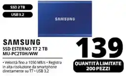 Comet SAMSUNG SSD ESTERNO T7 2 TB MU-PC2TOH/WW offerta