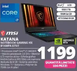 Comet msi KATANA NOTEBOOK GAMING HX B14WFK-075IT offerta